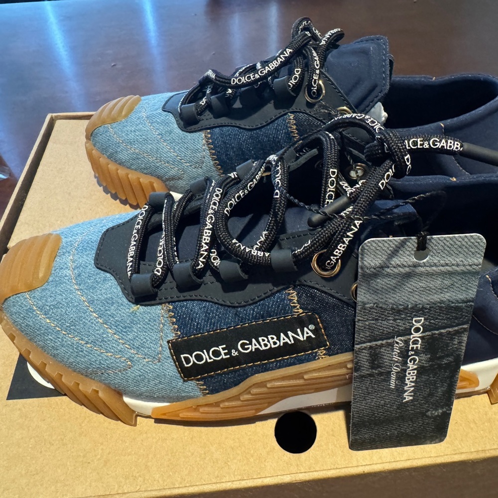 Dolce & Gabbana Blue and Tan Sneakers